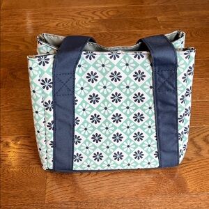 Navy and Mint Floral Tote Bag